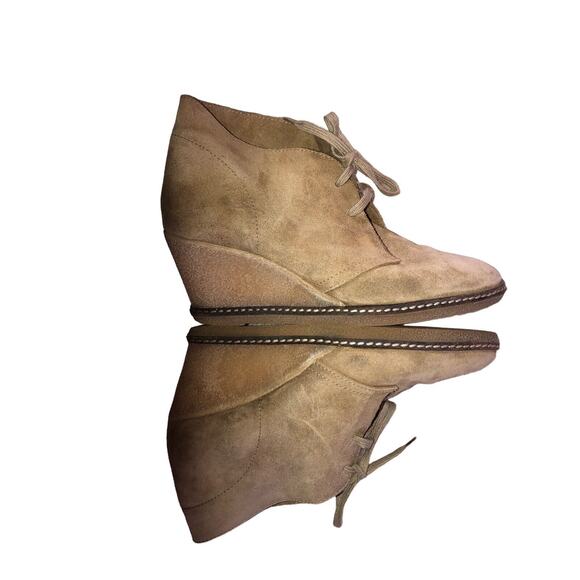 J. Crew‎ Suede Wedge Chukka Desert Ankle BOOTIES Boots - Size 8 - Tan Lace Up - Picture 10 of 12